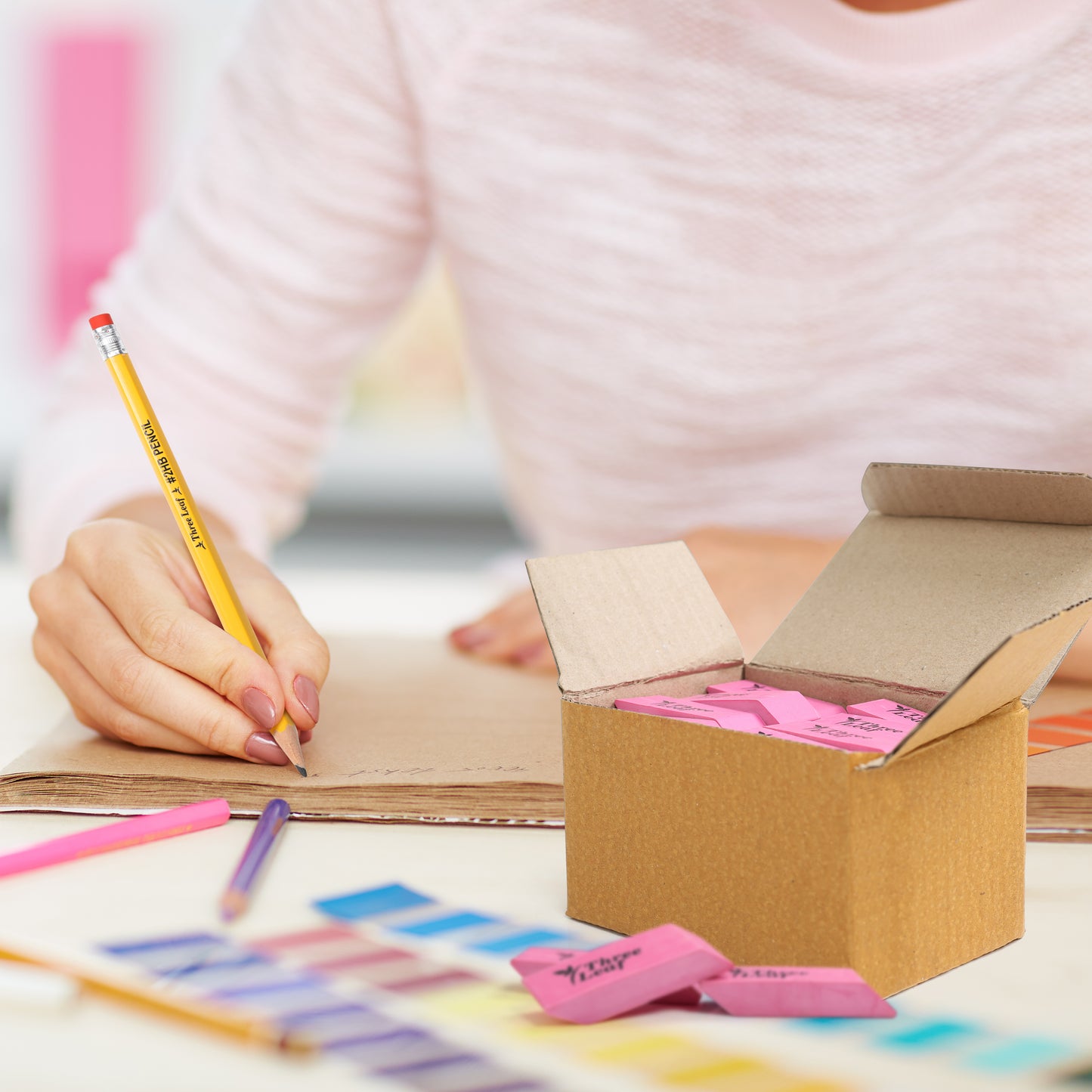 Three Leaf 48 Ct. Pink Bevel Eraser (12 Pack Per Case)
