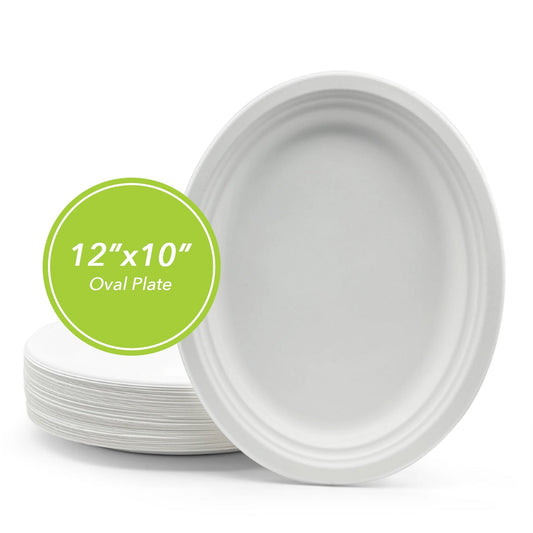 Three Leaf 12" X 10" Bagasse Oval Plate