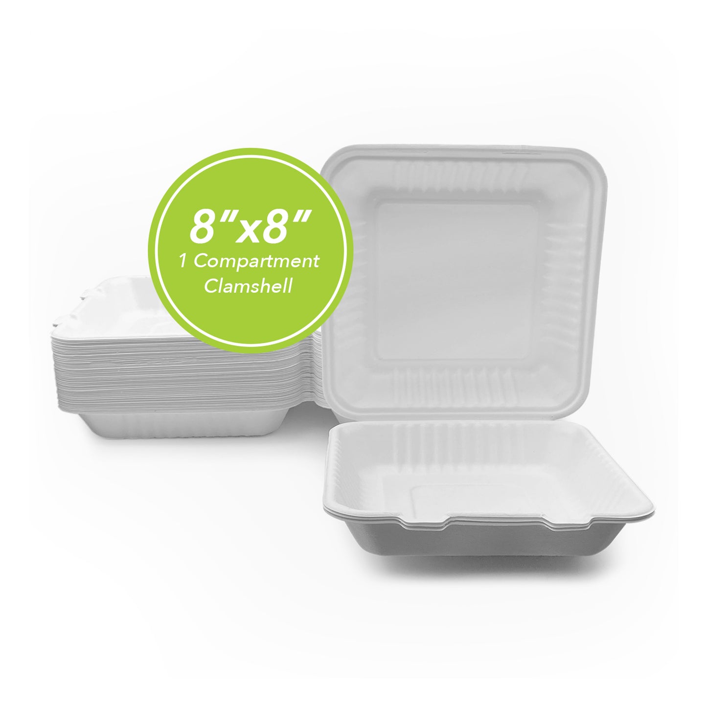 Three Leaf 8" X 8" 1 Compartment Bagasse Clamshell, 200 Ct.