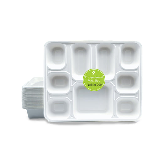 Three Leaf 9 Compartment Bagasse Rectangular Plate, 200 Ct. (8 Packs Of 25)