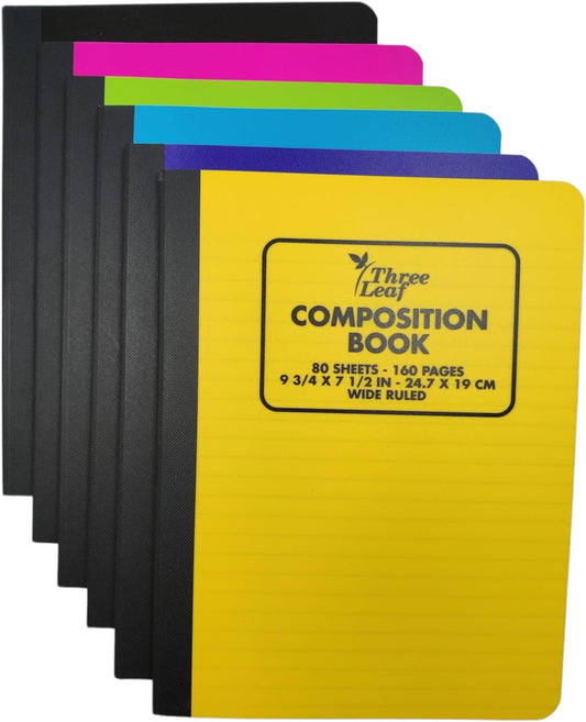Three Leaf 80 Ct, 9-3/4 X 7-1/2, Assorted Poly Cover Composition Notebook, Wide Ruled