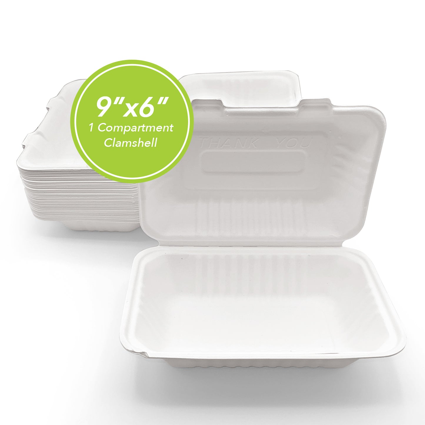 Three Leaf 9" X 6" 1 Compartment Bagasse Clamshell, 200 Ct.