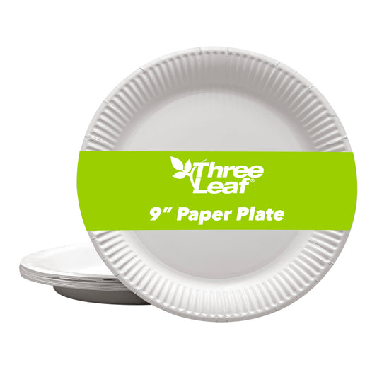 Three Leaf 9" Paper Plates, 1000 Ct. (10 Packs Of 100) - White