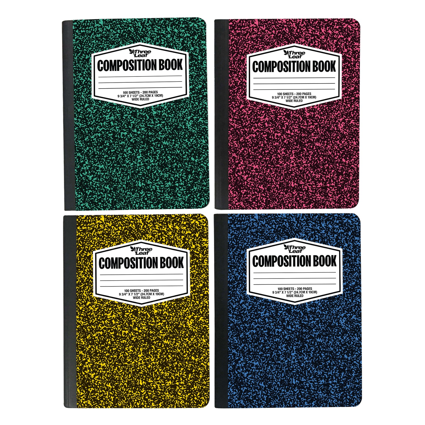 Three Leaf 100 Ct,  9 3/4 X 7 1/2, Color Composition Notebook, Wide Ruled