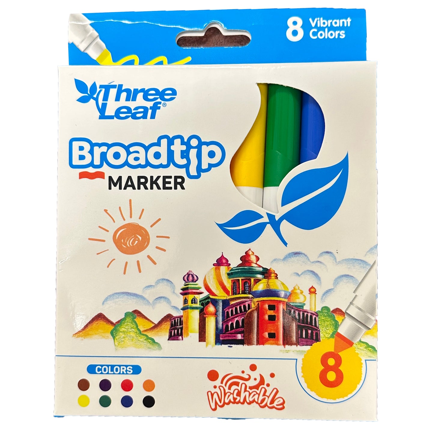 Three Leaf Broadline Coloring Marker, 8 CT Assorted