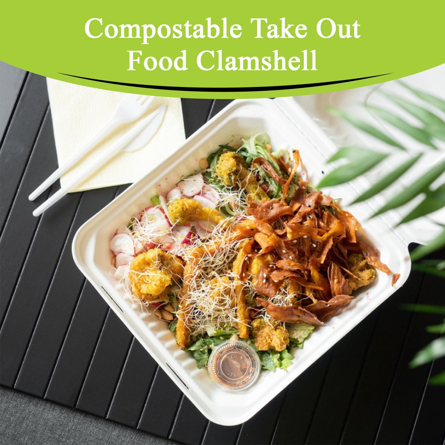 Three Leaf 9" X 9" 1 Compartment Bagasse Clamshell, 200 Ct.