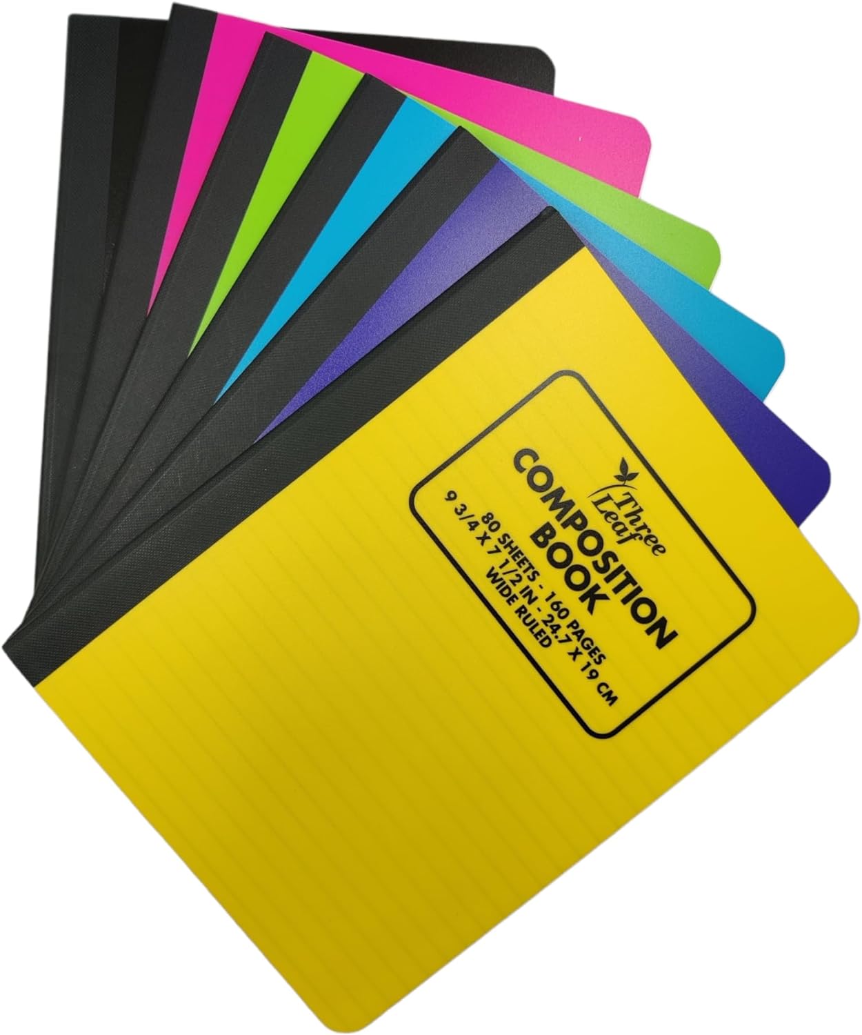 Three Leaf 80 Ct, 9-3/4 X 7-1/2, Assorted Poly Cover Composition Notebook, Wide Ruled