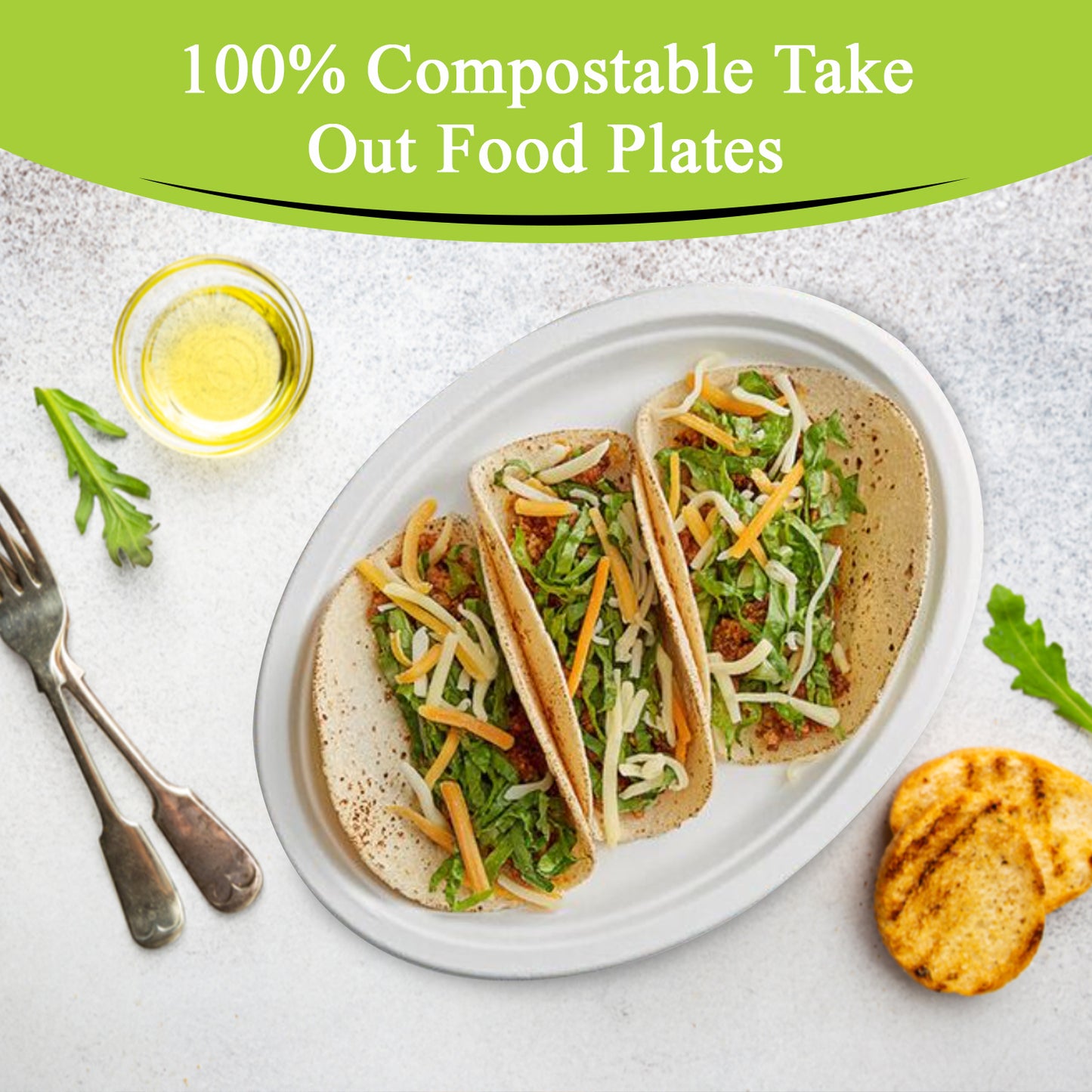 Three Leaf 12" X 10" Bagasse Oval Plate, 500 Ct.