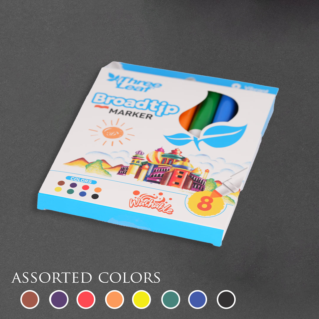 Three Leaf Broadline Coloring Marker, 8 CT Assorted