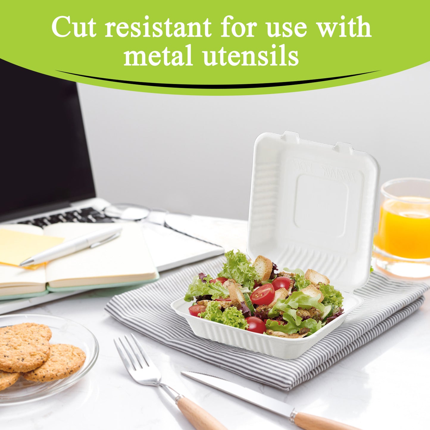 Three Leaf 8" X 8" 1 Compartment Bagasse Clamshell, 200 Ct.