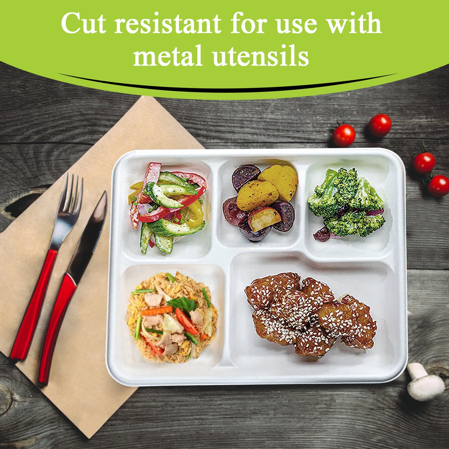 Three Leaf 5 Compartment Bagasse (School) Tray 500 Ct.
