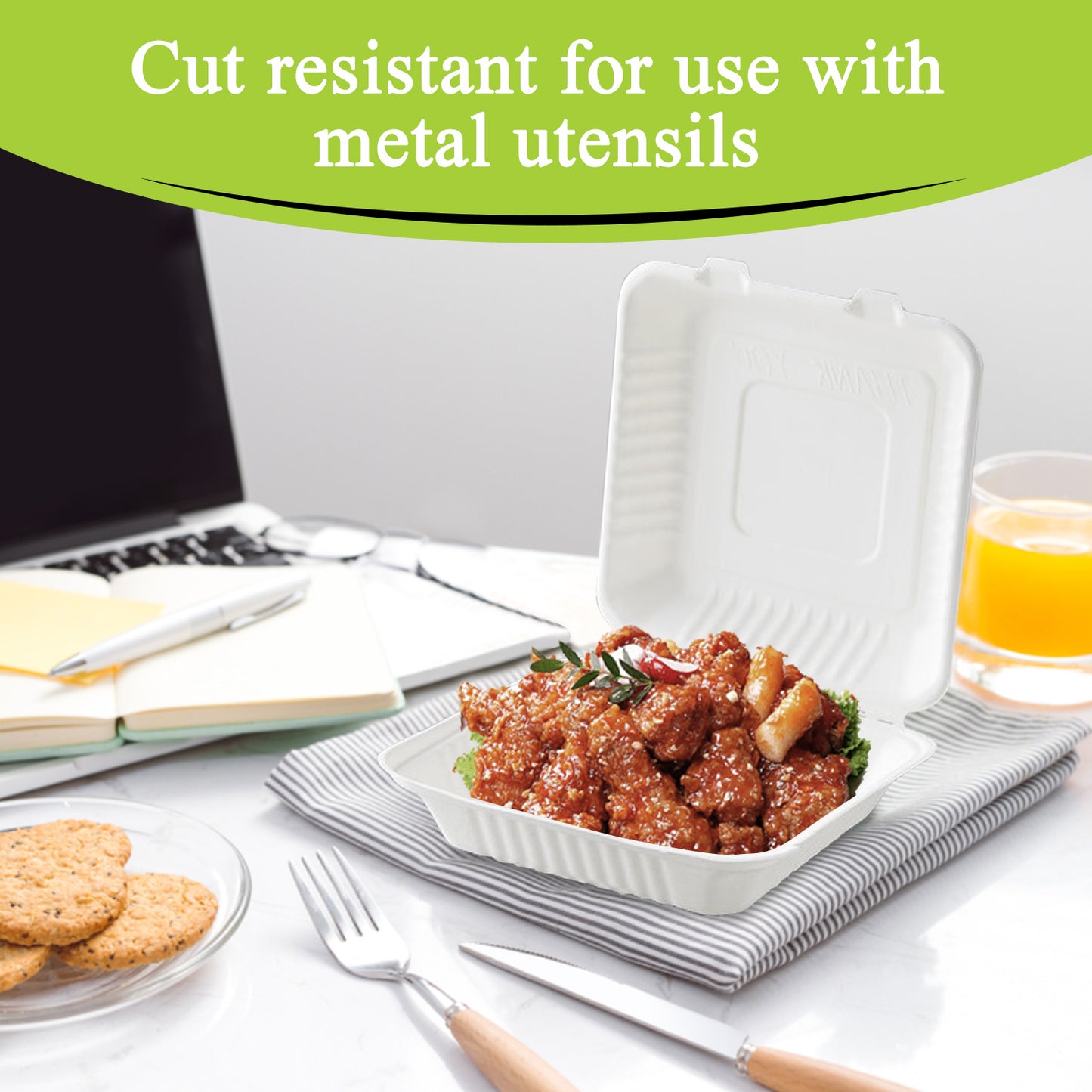Three Leaf 9" X 9" 1 Compartment Bagasse Clamshell, 200 Ct.