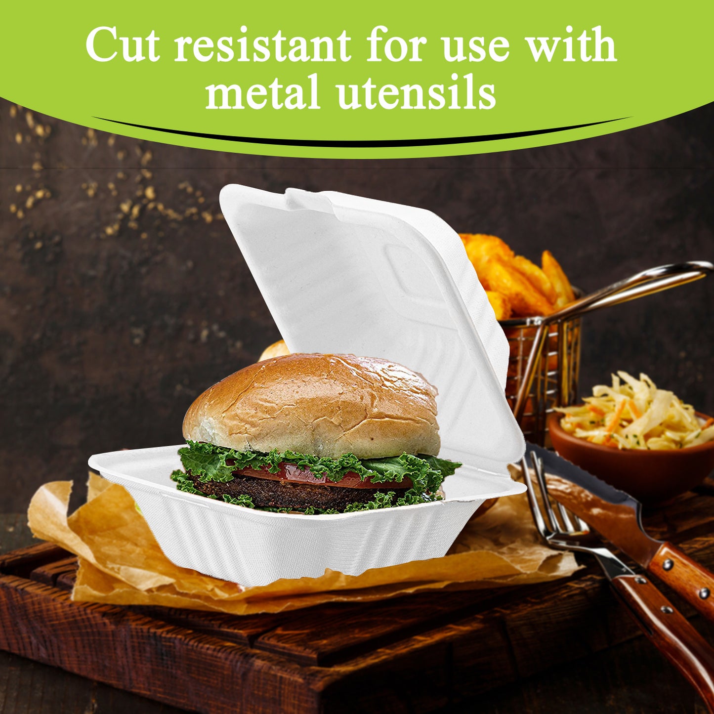 Three Leaf 6" X 6" Bagasse Burger Box (450Ml), 500 Ct.