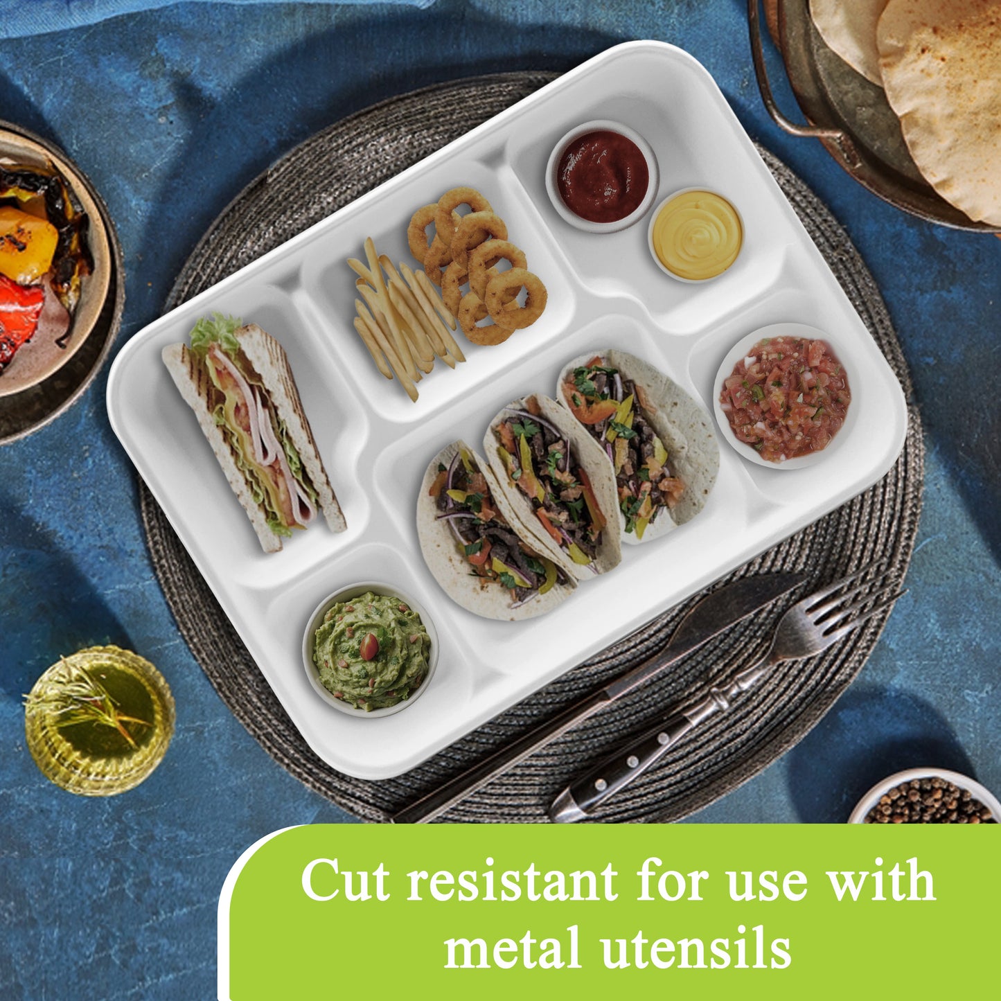 Three Leaf 6 Compartment Bagasse Meal Tray 400 Ct.