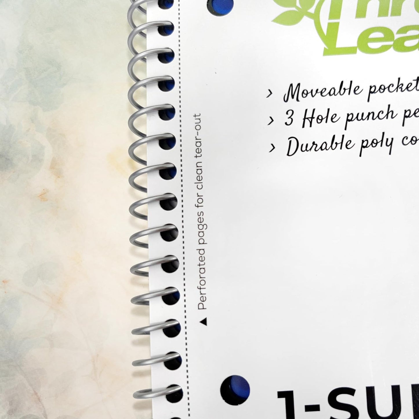 Three Leaf 100 Ct, 11 X 8 1/2, 1 Subject Poly Cover Spiral Notebook, College Ruled, Pocket Divider, Black, Blue, Green, Red.