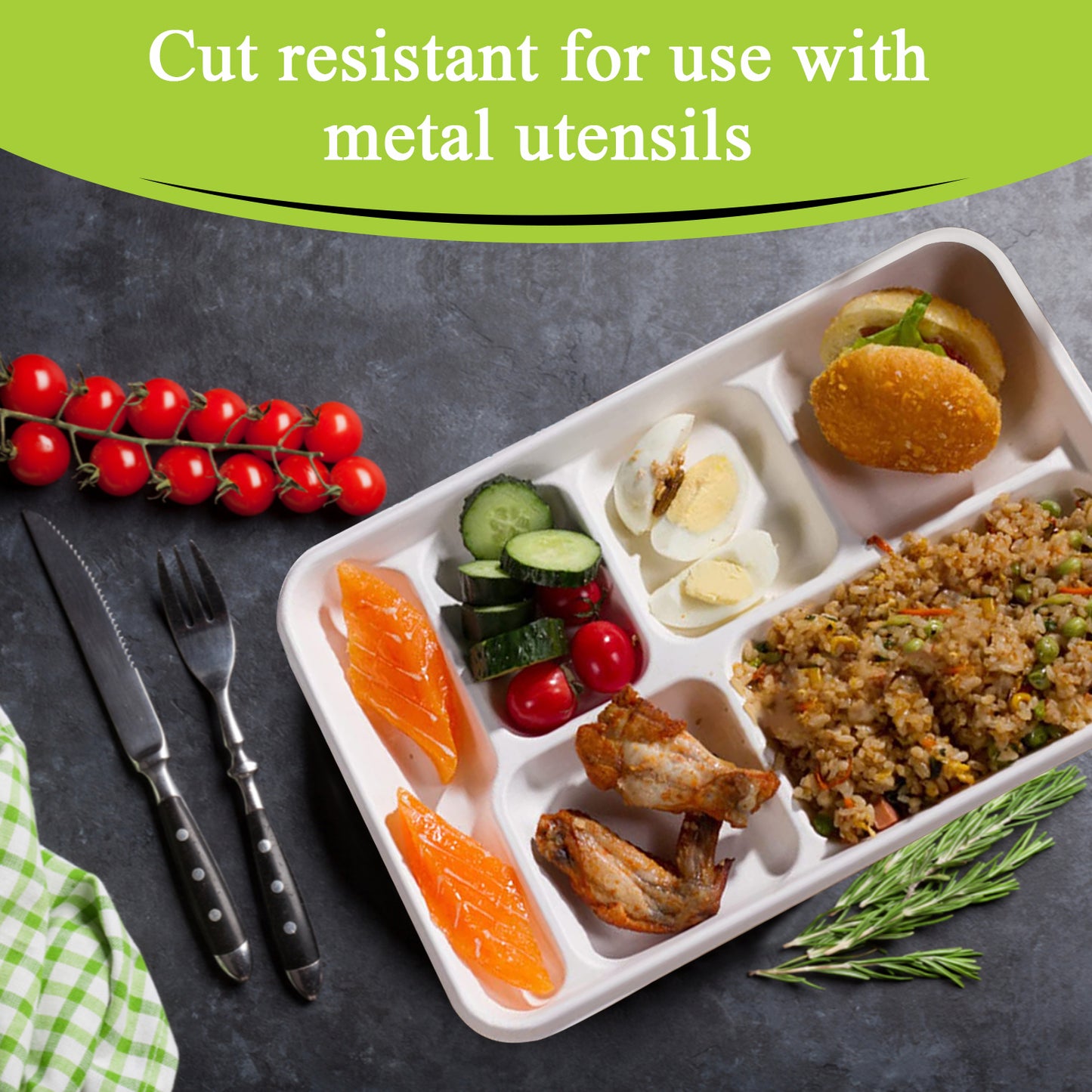 Three Leaf 6 Compartment Bagasse Tray 400 Ct.