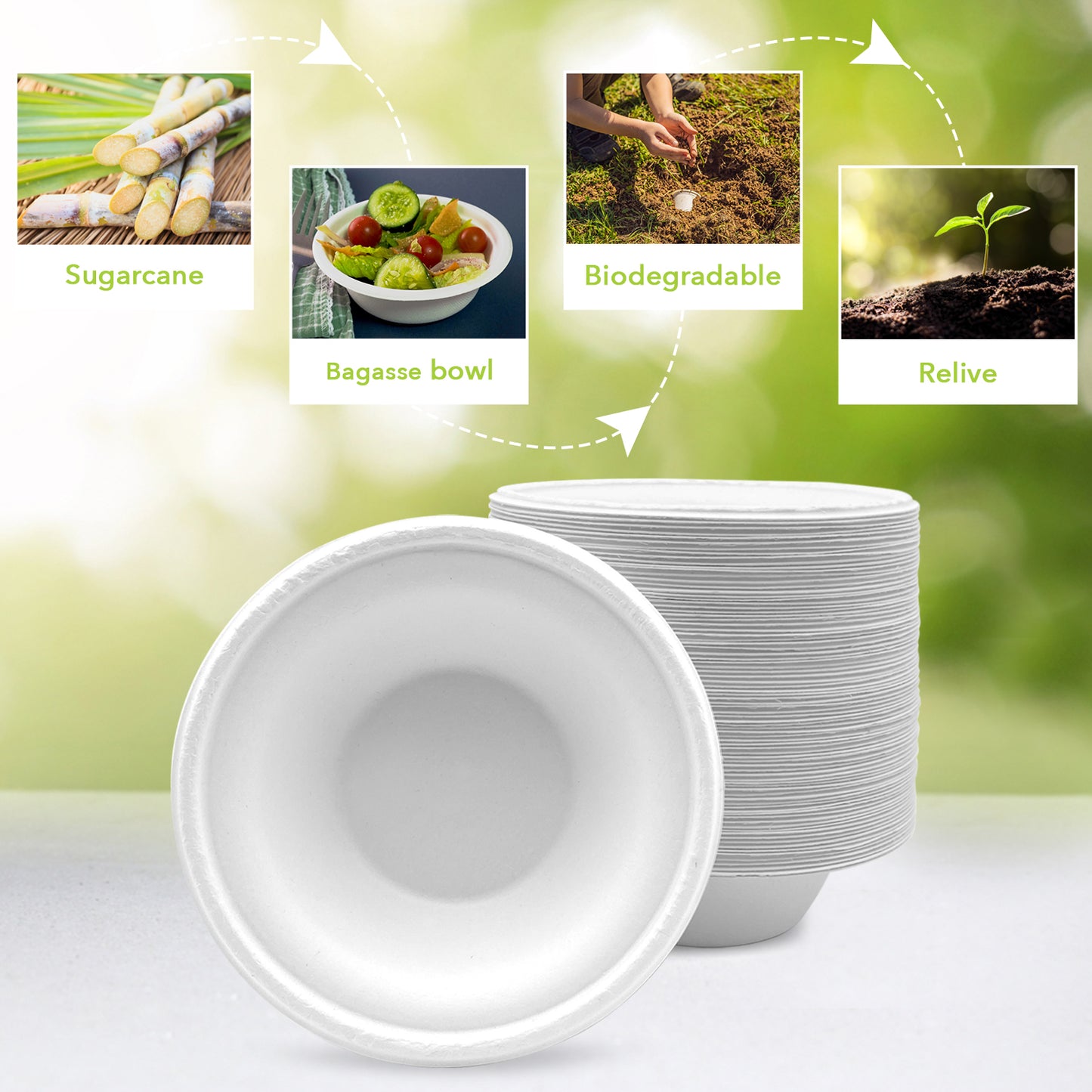 Three Leaf 12 Oz (355 Ml) Bagasse Bowl, 1000 Ct.