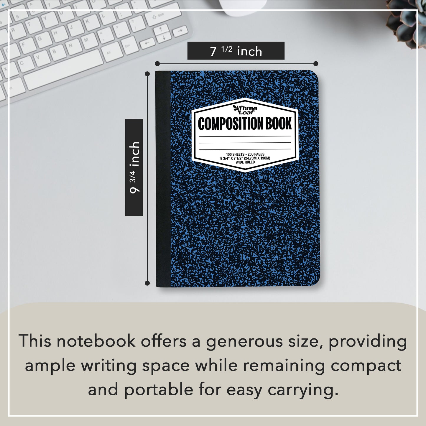 Three Leaf 100 Ct,  9 3/4 X 7 1/2, Color Composition Notebook, Wide Ruled