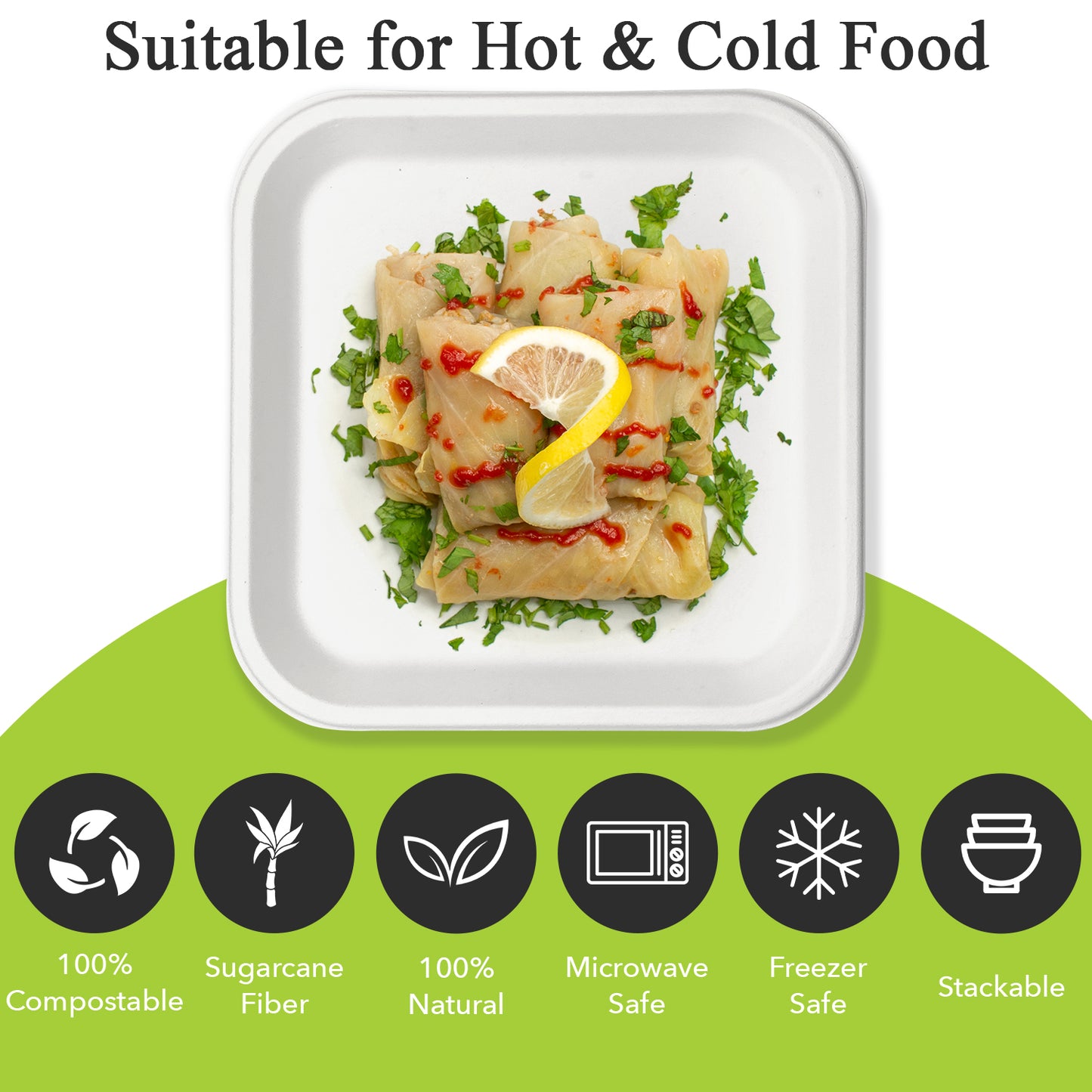 Three Leaf 9" Bagasse Square Plate, 500 Ct.