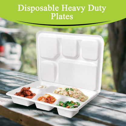 Three Leaf 5 Compartment Meal Tray With Lid Set, 200 Sets (8 Packs Of 25 Sets)