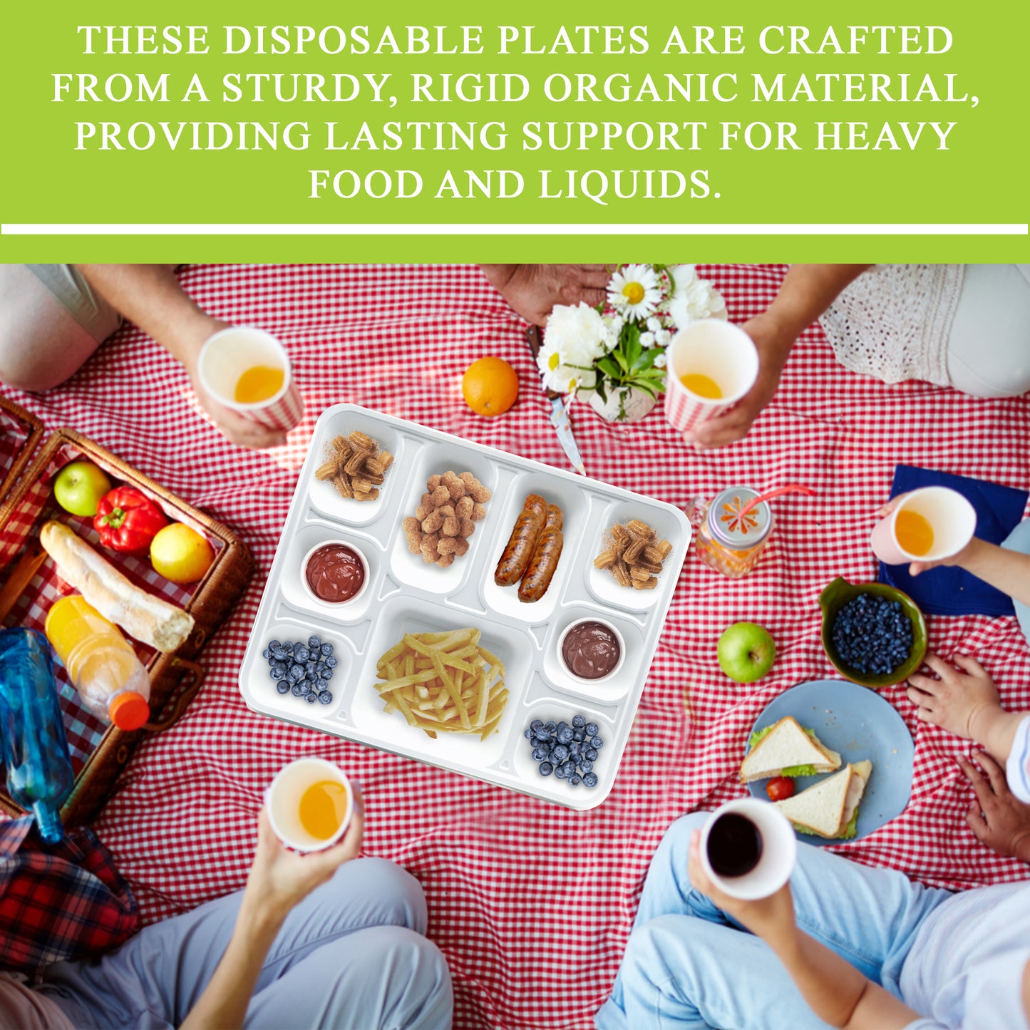 Three Leaf 9 Compartment Bagasse Rectangular Plate, 200 Ct.