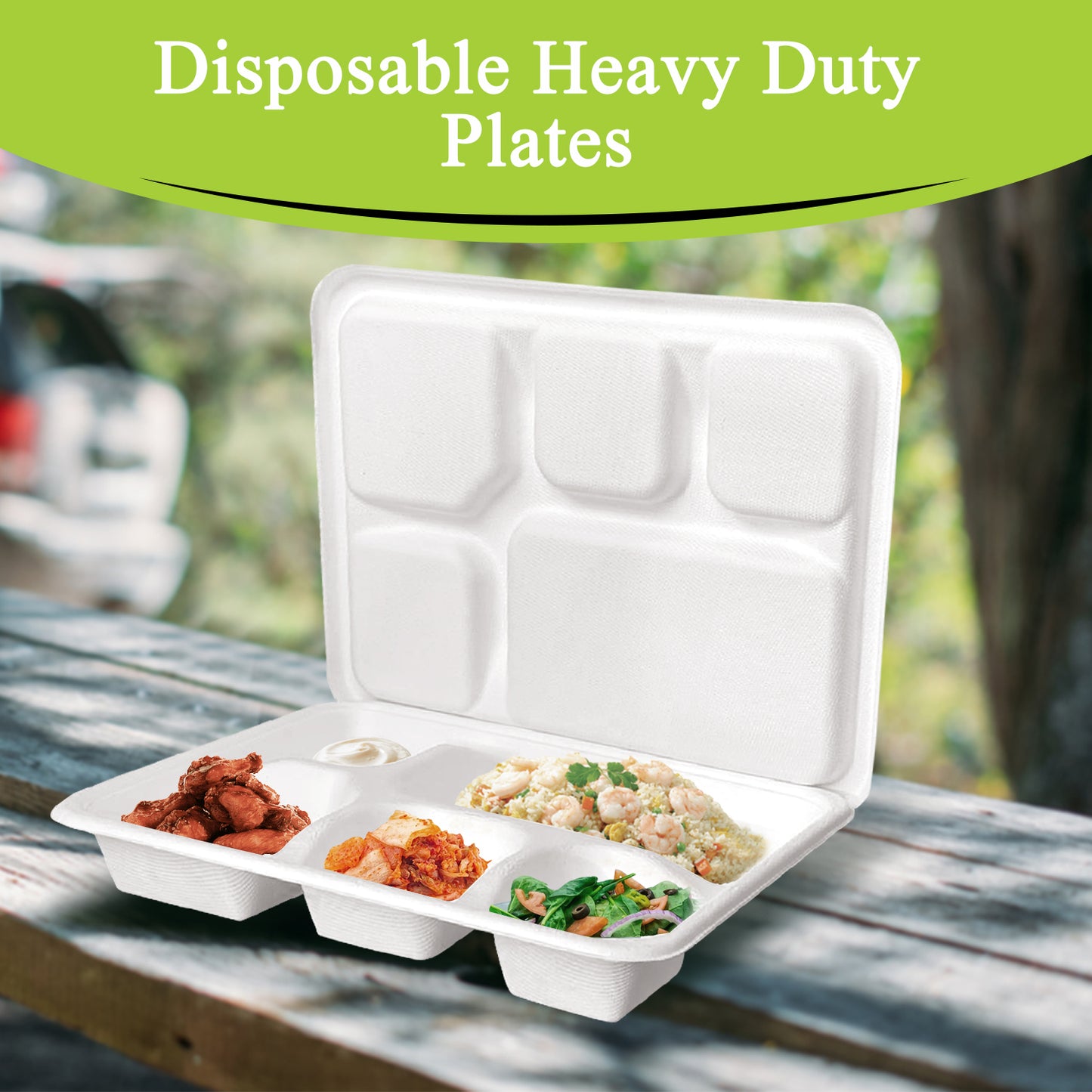Three Leaf 5 Compartment Meal Tray With Lid Set, 200 Sets