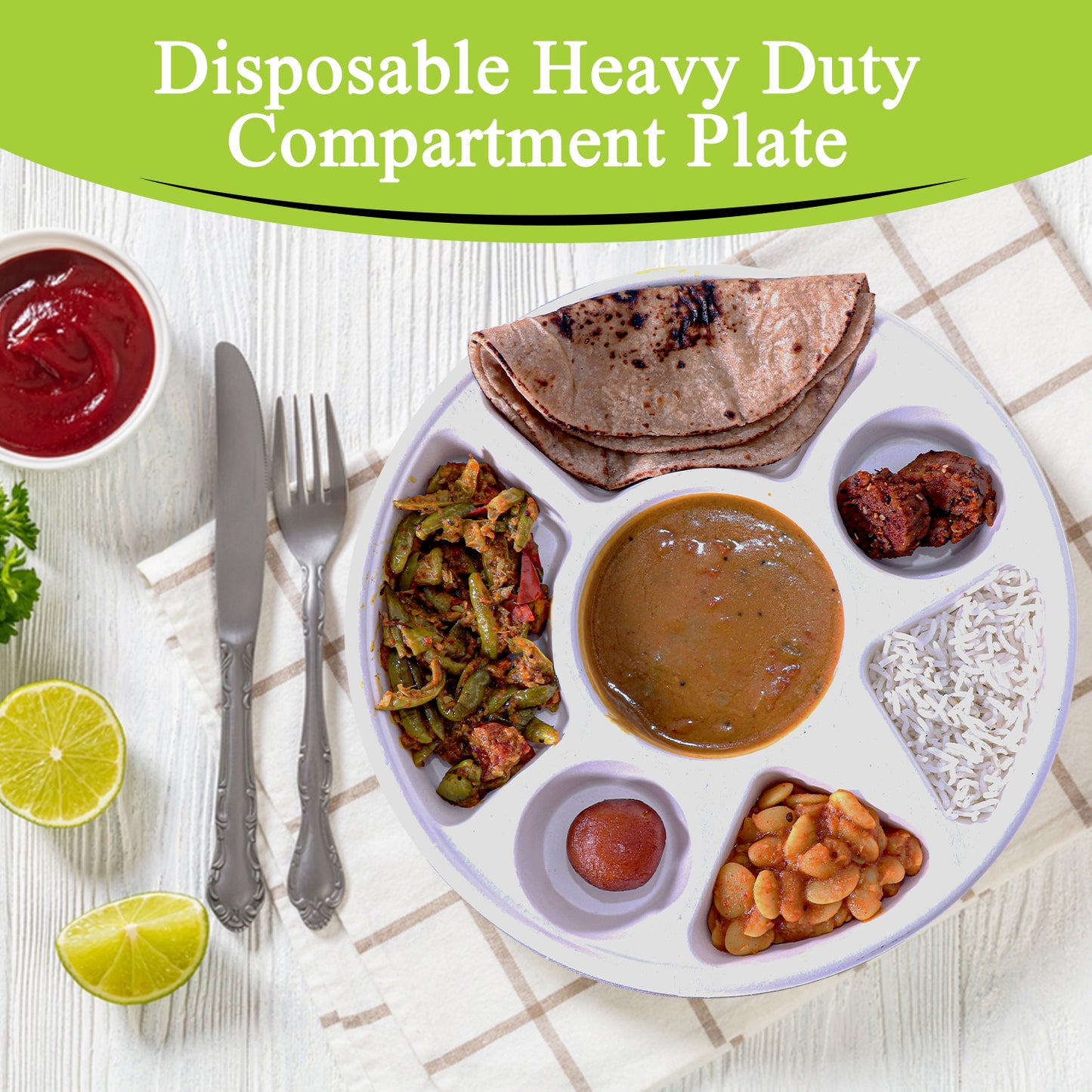 Three Leaf 7 Compartment Bagasse Round Plate, 200 Ct.