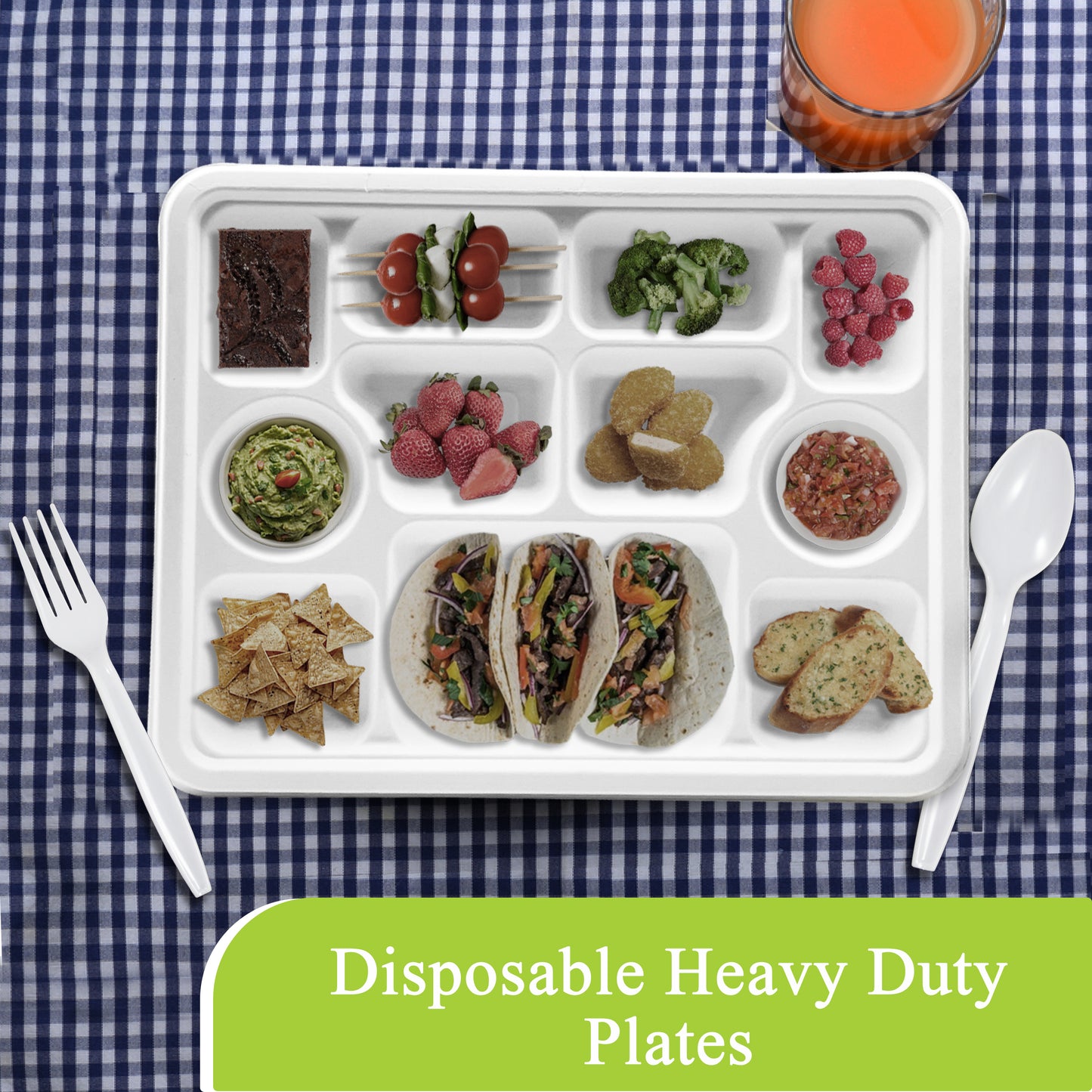 Three Leaf 11 Compartment Bagasse Rectangular Plate, 200 Ct.