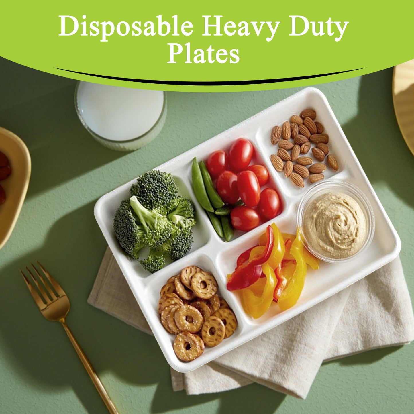 Three Leaf 5 Compartment Bagasse (School) Tray 500 Ct.