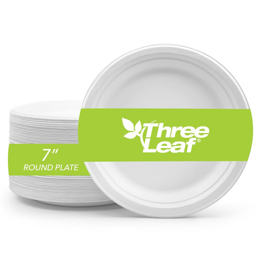Three Leaf 7" Bagasse Round Plate
