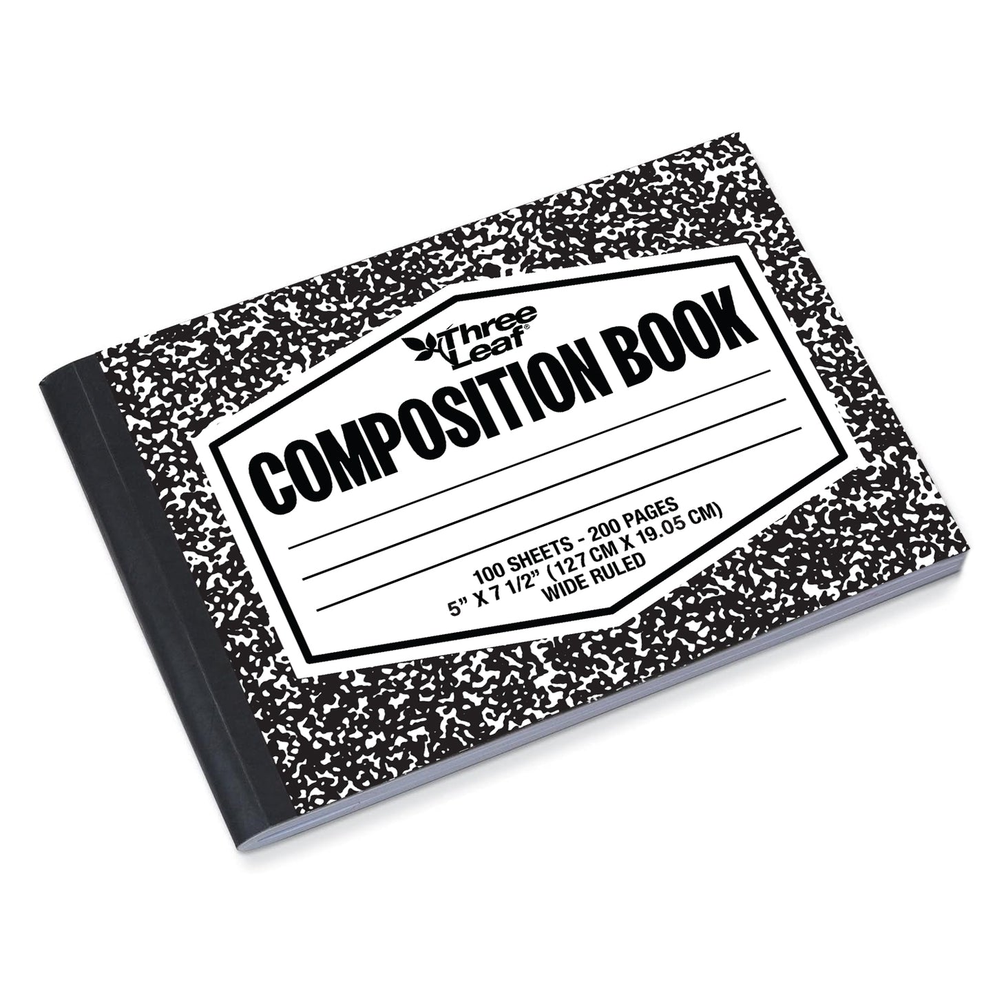 Three Leaf 100 Ct, 5 X 7-1/2, Black Marble Composition Notebook, Wide Ruled