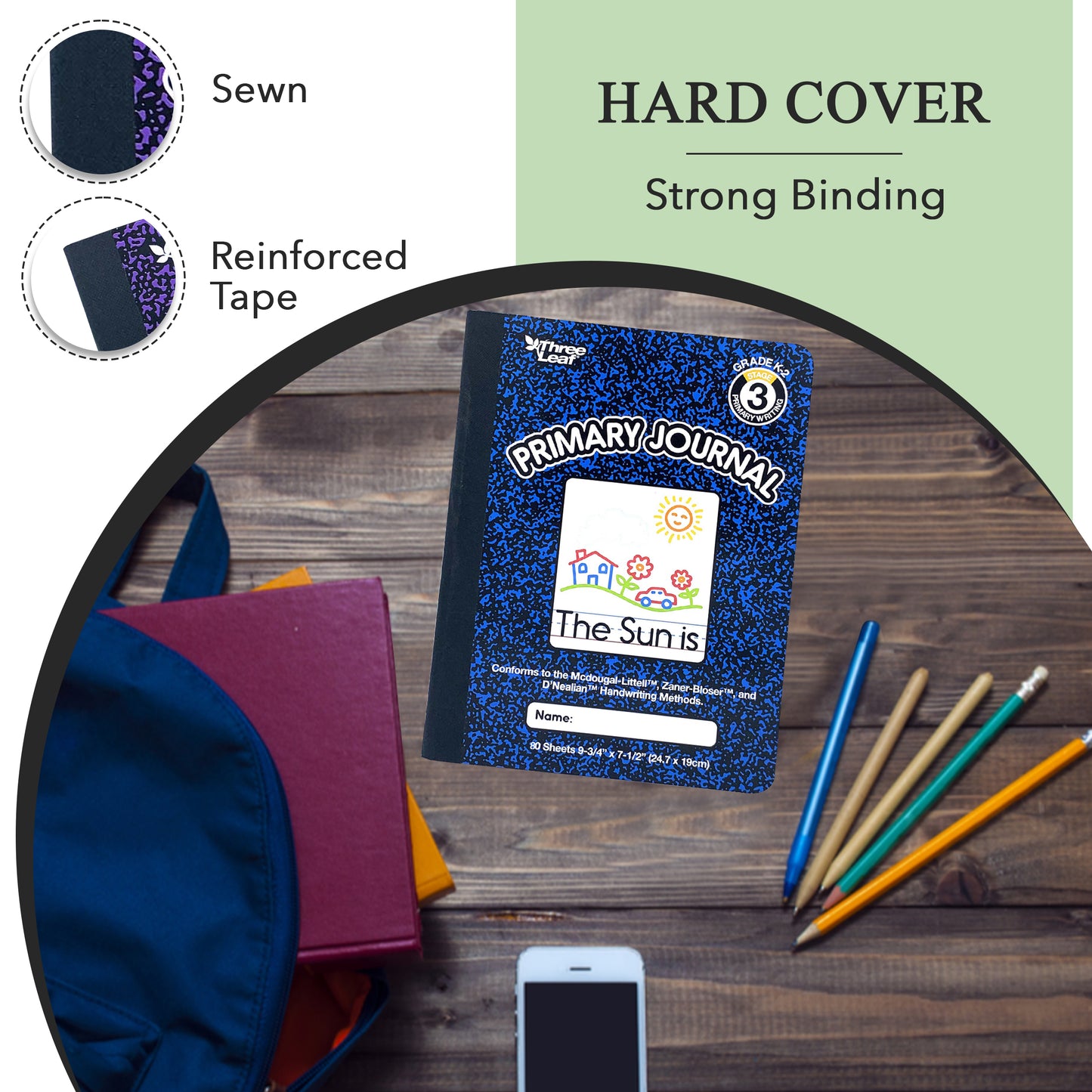 Three Leaf 80 Ct 9 3/4 X 7 1/2 Composition Notebook 700 GSM Primary Ruled