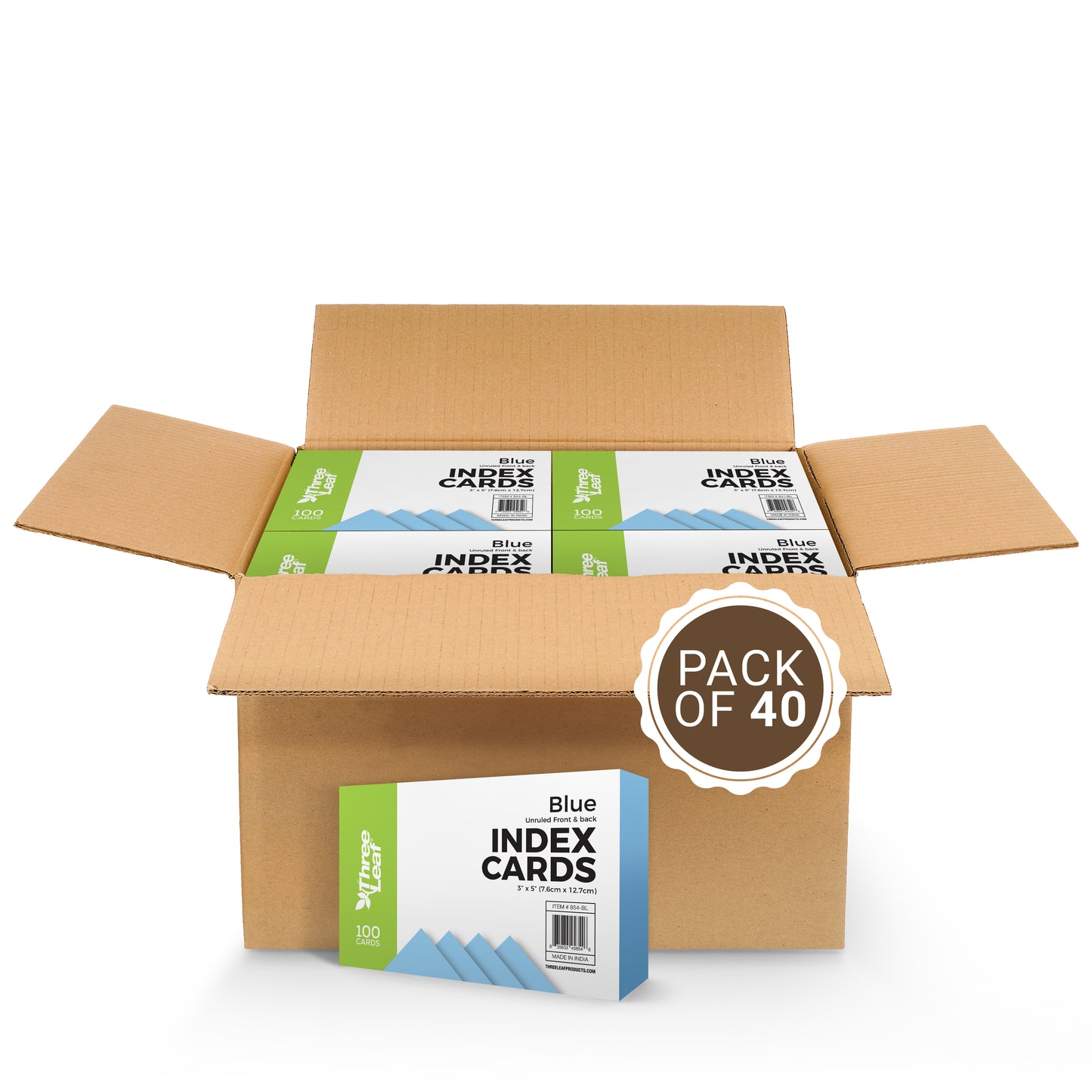 Three Leaf 100 Ct. 3 X 5, Index Cards Unruled, Blue