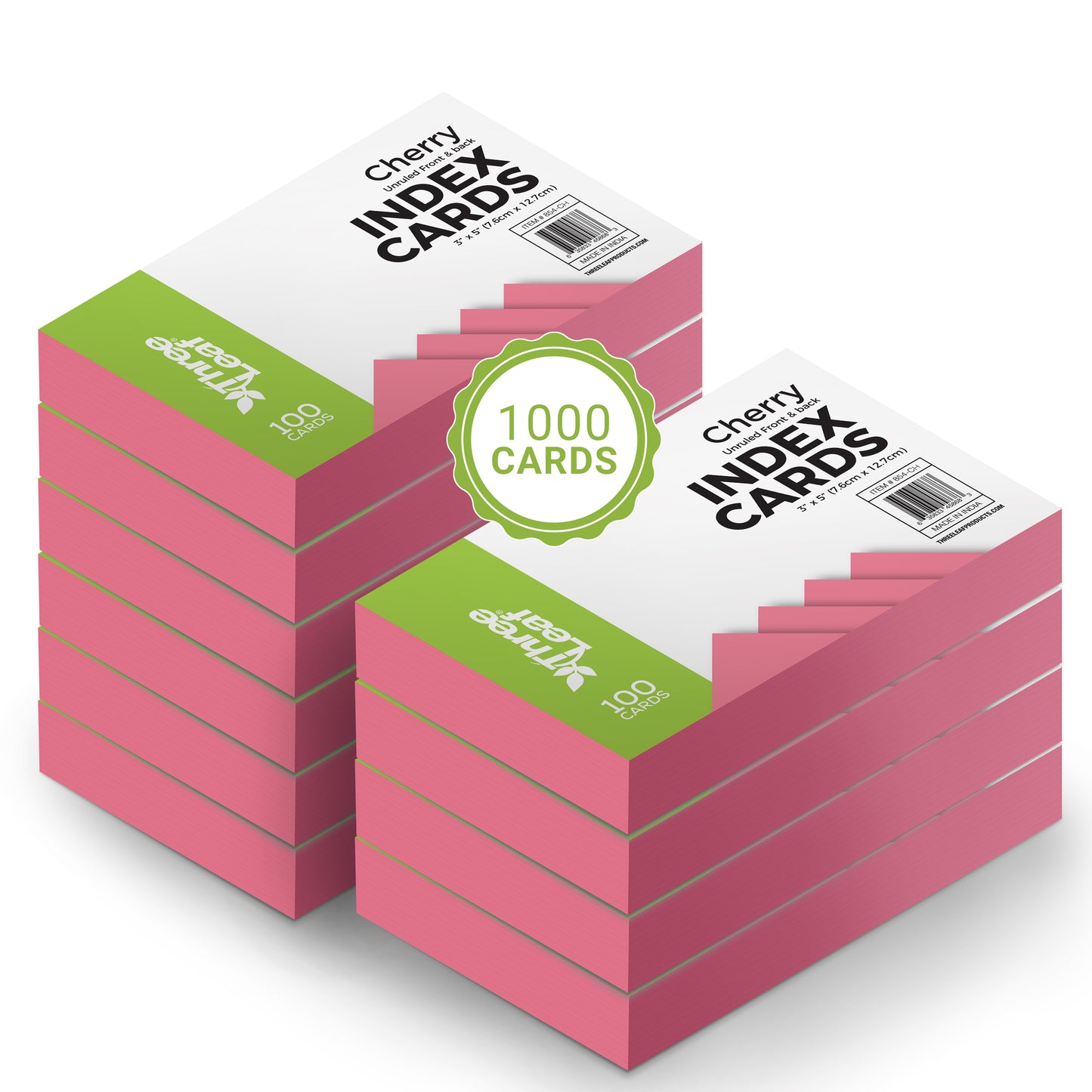 Three Leaf 100 Ct. 3 X 5, Index Cards Unruled, Cherry