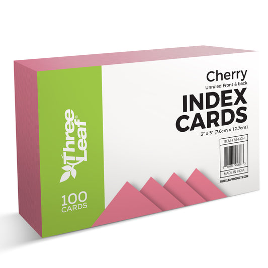 Three Leaf 100 Ct. 3 X 5, Index Cards Unruled,  Cherry (40 Pack Per Case)