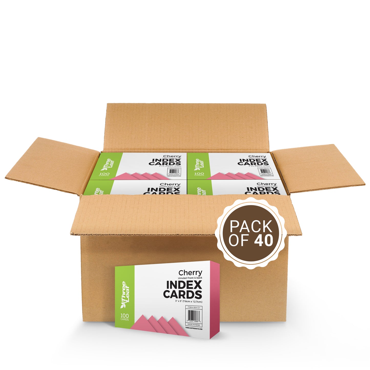 Three Leaf 100 Ct. 3 X 5, Index Cards Unruled, Cherry