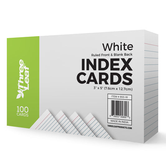 Three Leaf 100 Ct. 3 X 5, Index Cards Ruled, White (40 Pack Per Case)