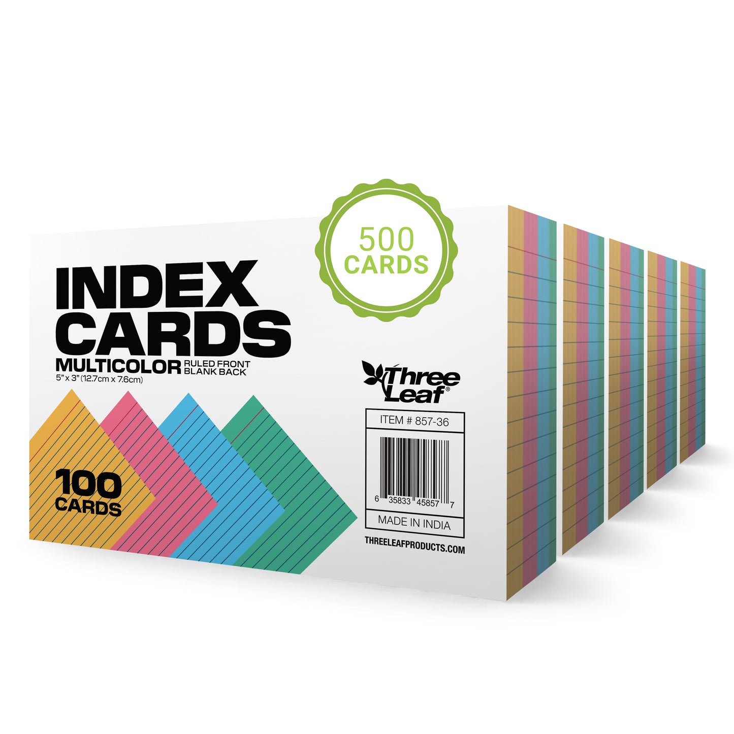 Three Leaf 100 Ct. 3 X 5, Index Card Ruled, Colored