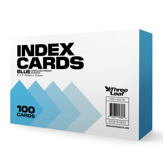 Three Leaf 100 Ct.  4 X 6, Index Cards Unruled, Blue (40 Pack Per Case)