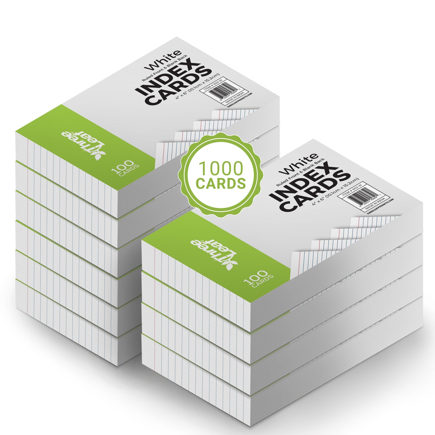 Three Leaf 100 Ct, 4 X 6, Index Cards Ruled, White