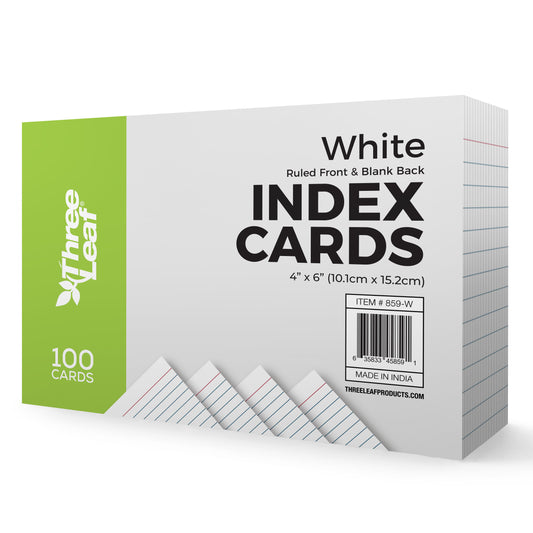 Three Leaf 100 Ct,  4 X 6, Index Cards Ruled, White (40 Pack Per Case)