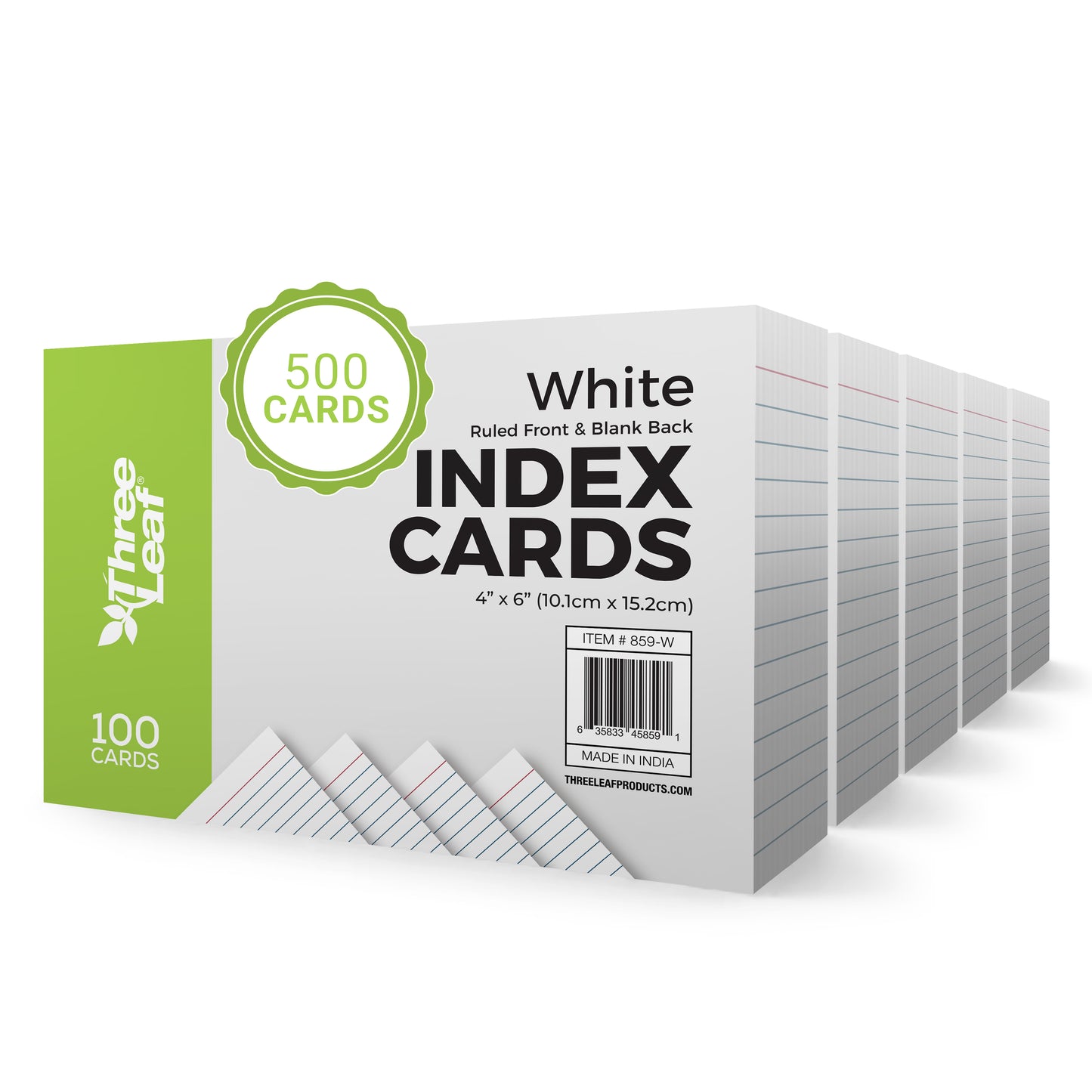 Three Leaf 100 Ct, 4 X 6, Index Cards Ruled, White