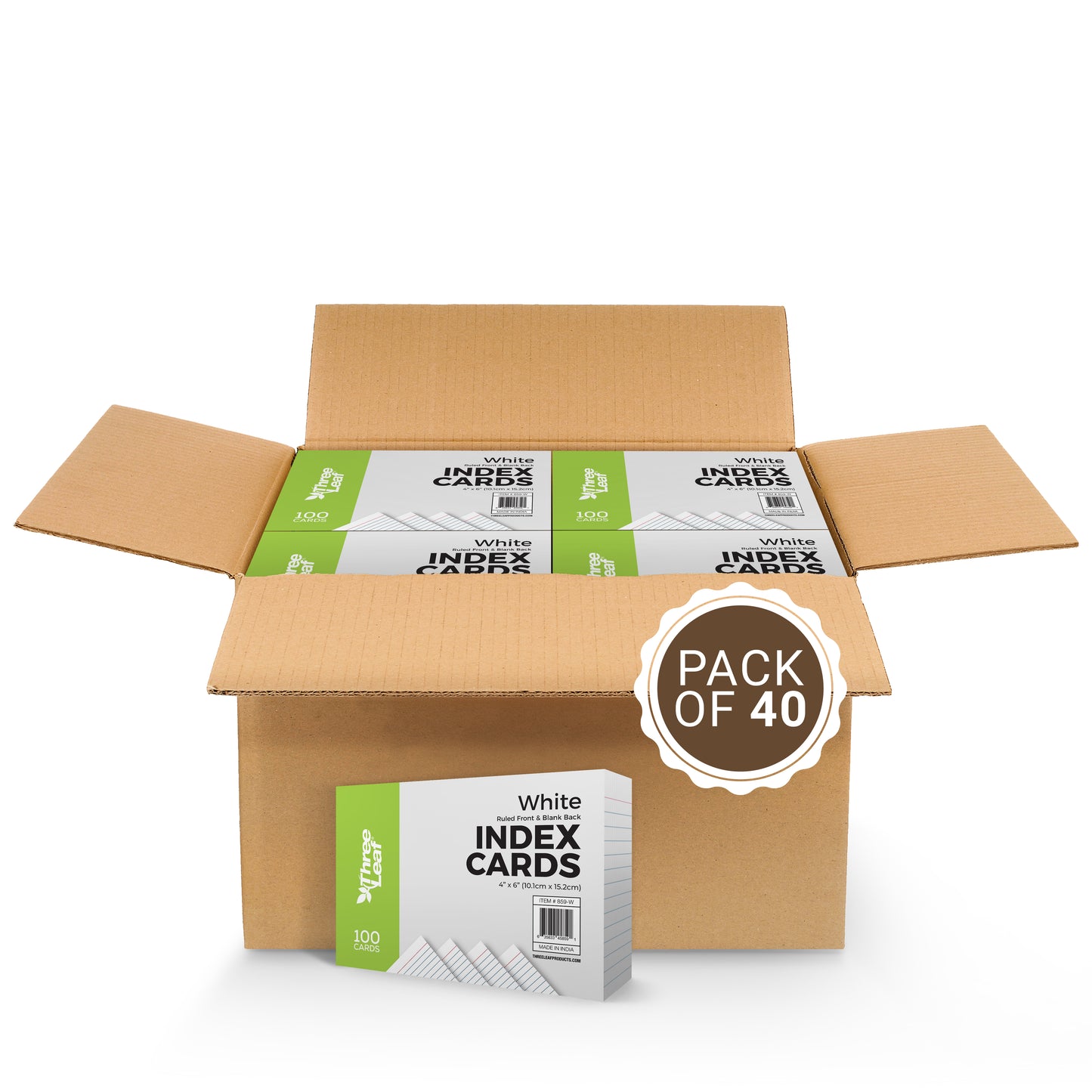 Three Leaf 100 Ct, 4 X 6, Index Cards Ruled, White