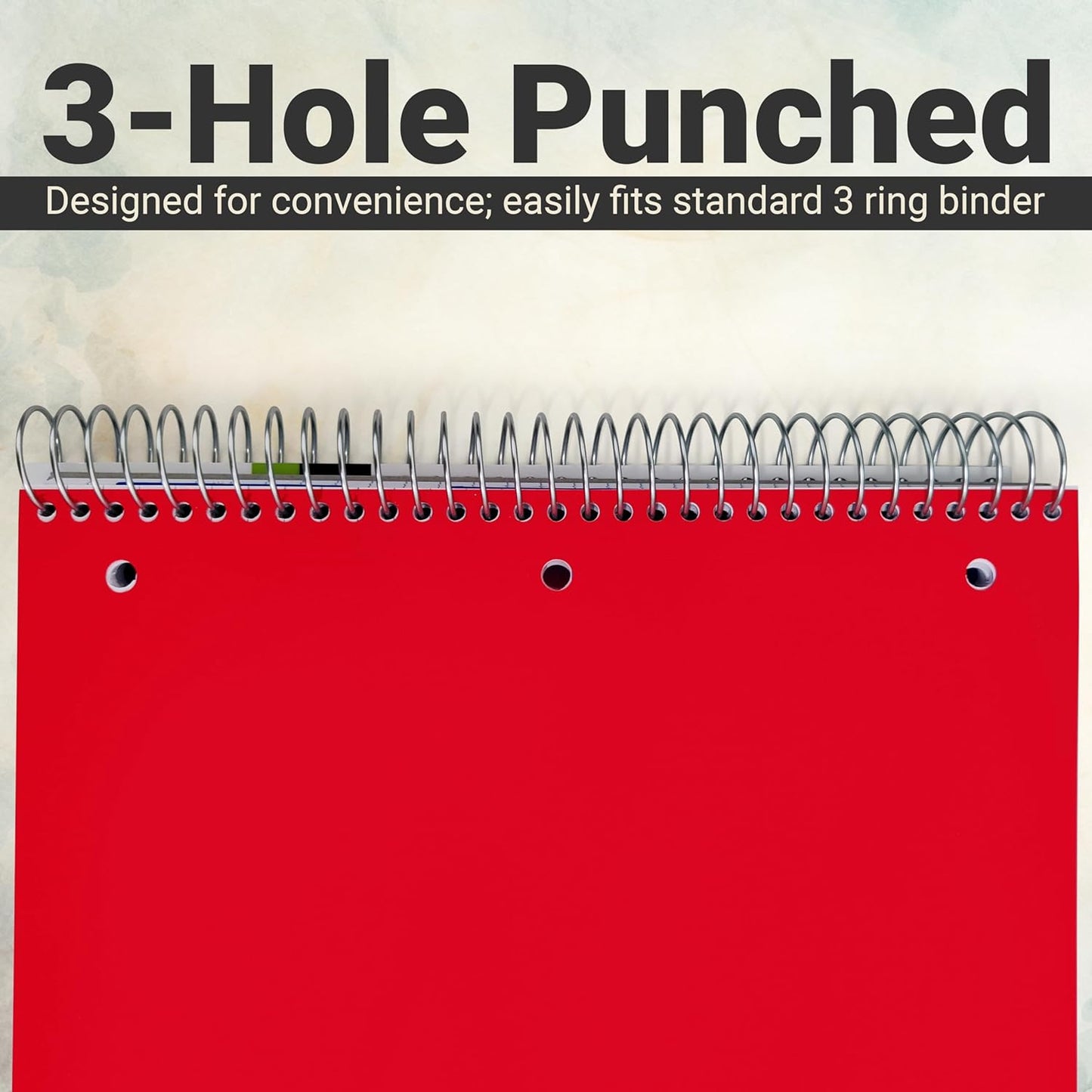 Three Leaf 150 Ct, 10 1/2 X 8, 3-Subject Poly Cover Spiral Notebooks, Wide Ruled, Pocket Divider, Black, Blue, Green, Red.