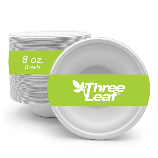 Three Leaf 8 Oz (240 Ml)  Bagasse Bowl, 1000 Ct. (20 Packs Of 50)