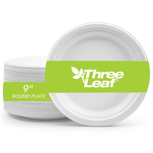 Three Leaf 9" Bagasse Round Plate, 500 Ct. (20 Packs Of 25)