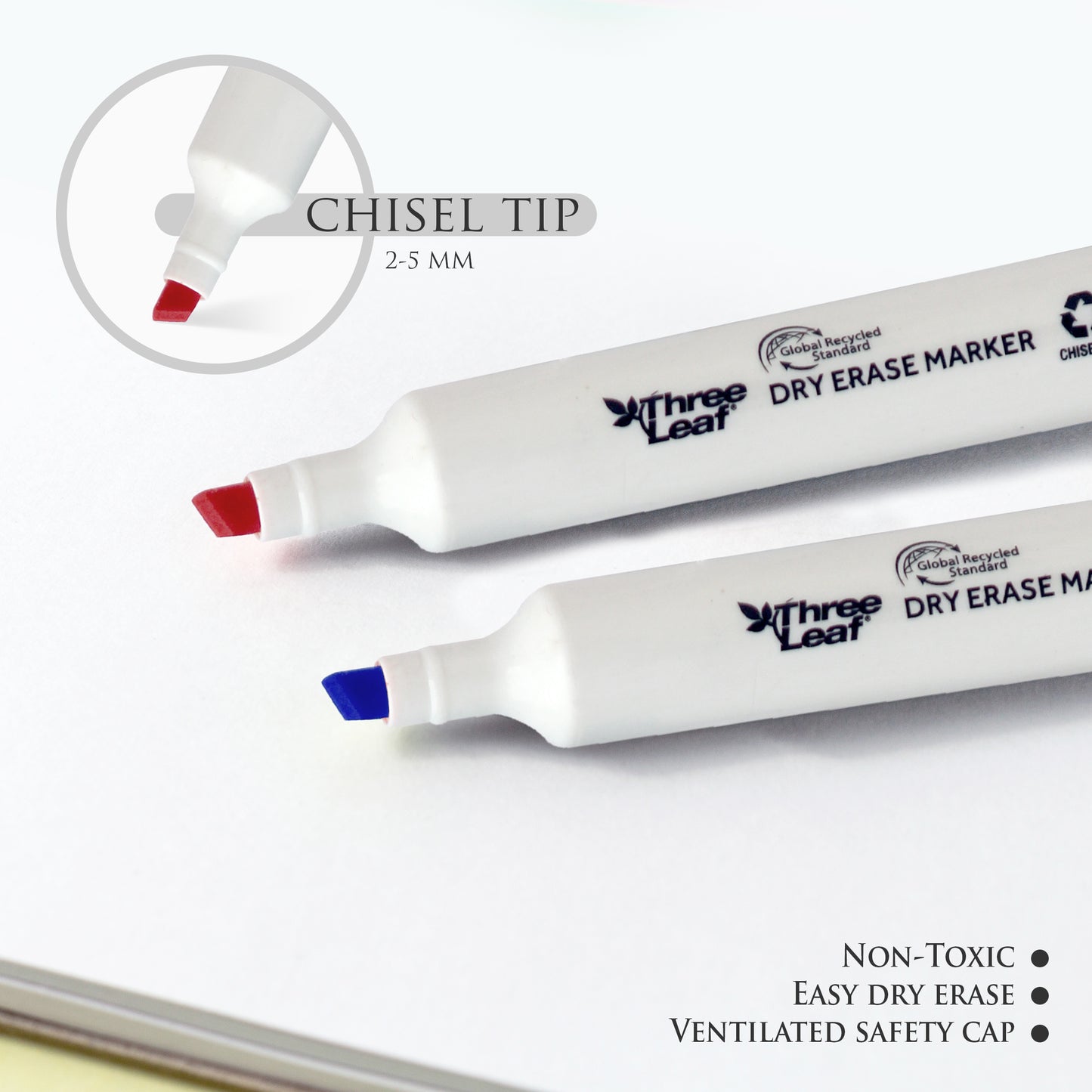 Three Leaf Dry Erase Marker 4 Pack, Assorted, Chisel Tip