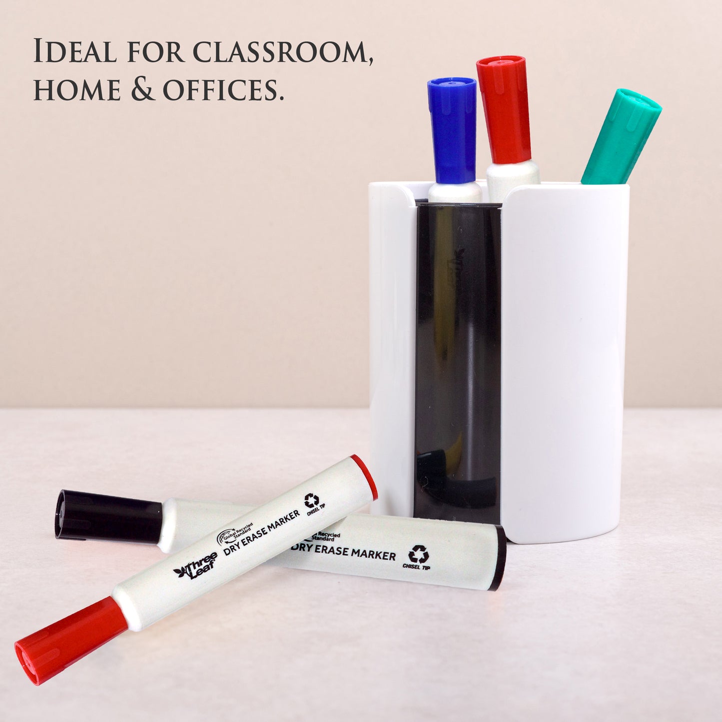 Three Leaf Dry Erase Marker 4 Pack, Assorted, Chisel Tip