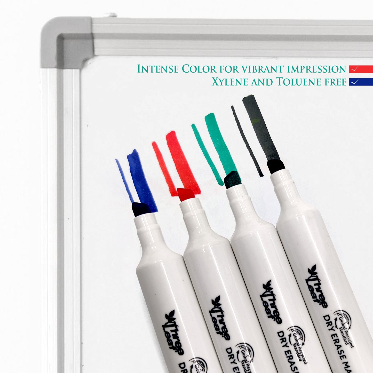 Three Leaf Dry Erase Marker 4 Pack, Assorted, Chisel Tip
