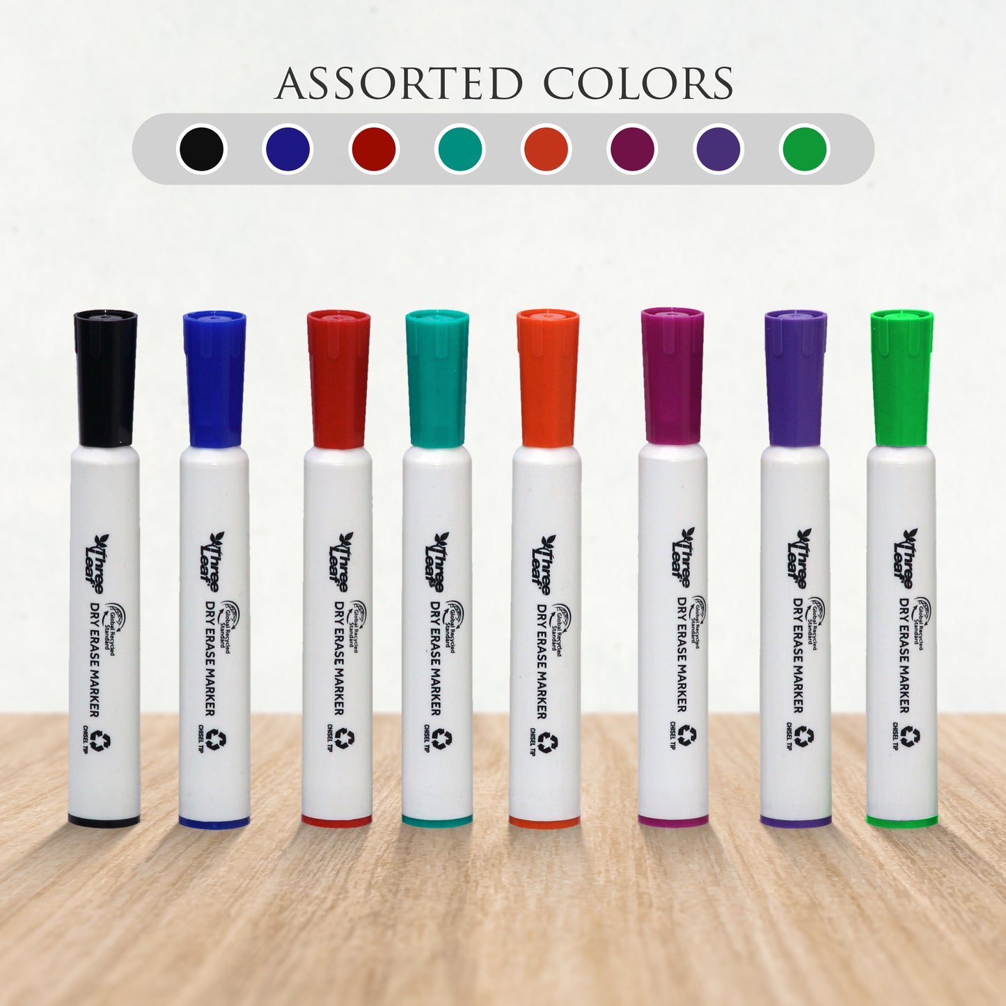 Three Leaf Dry Erase Marker 8 Pack, Assorted, Chisel Tip